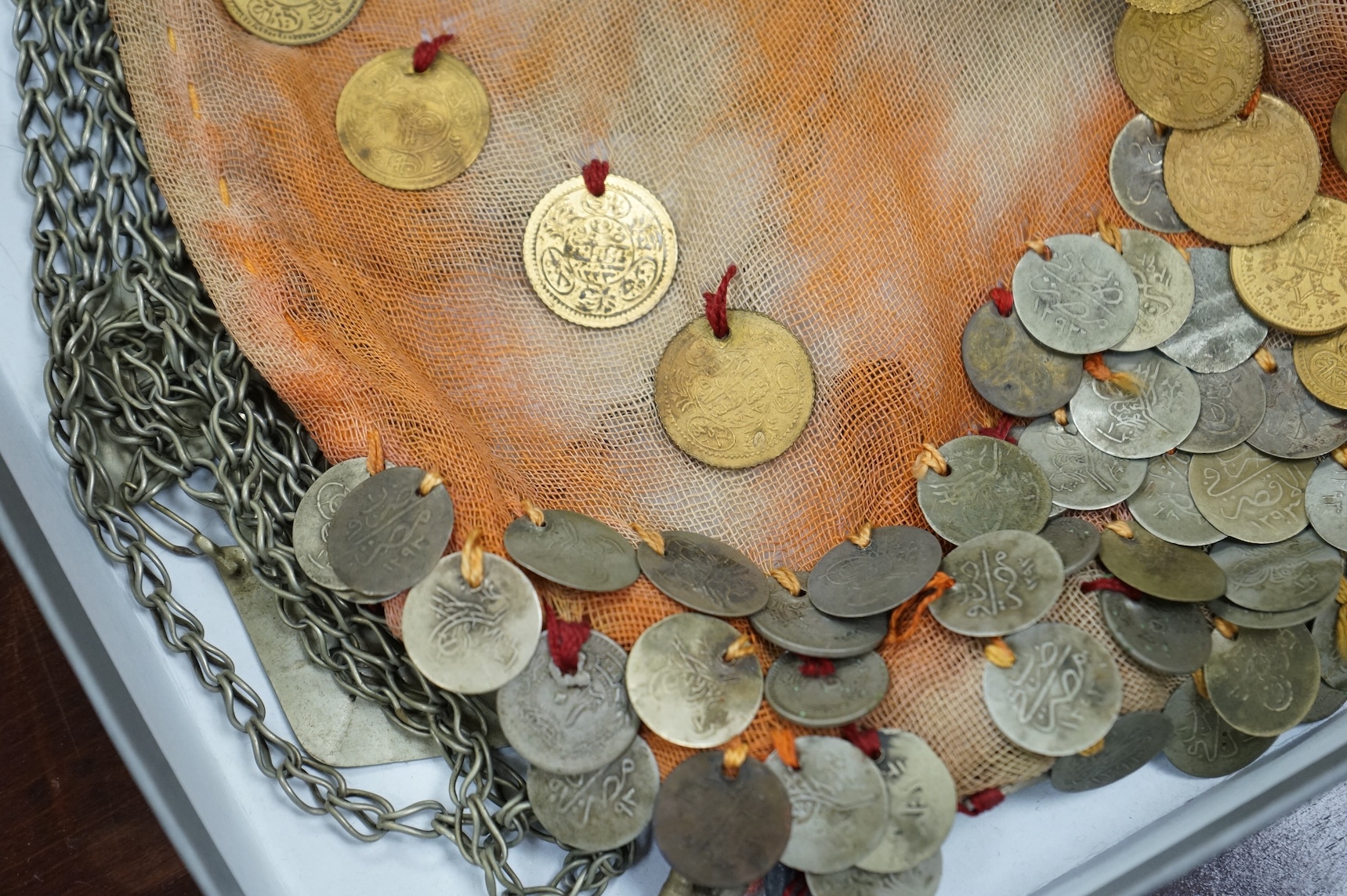 A Bedouin replica coin set woven headdress